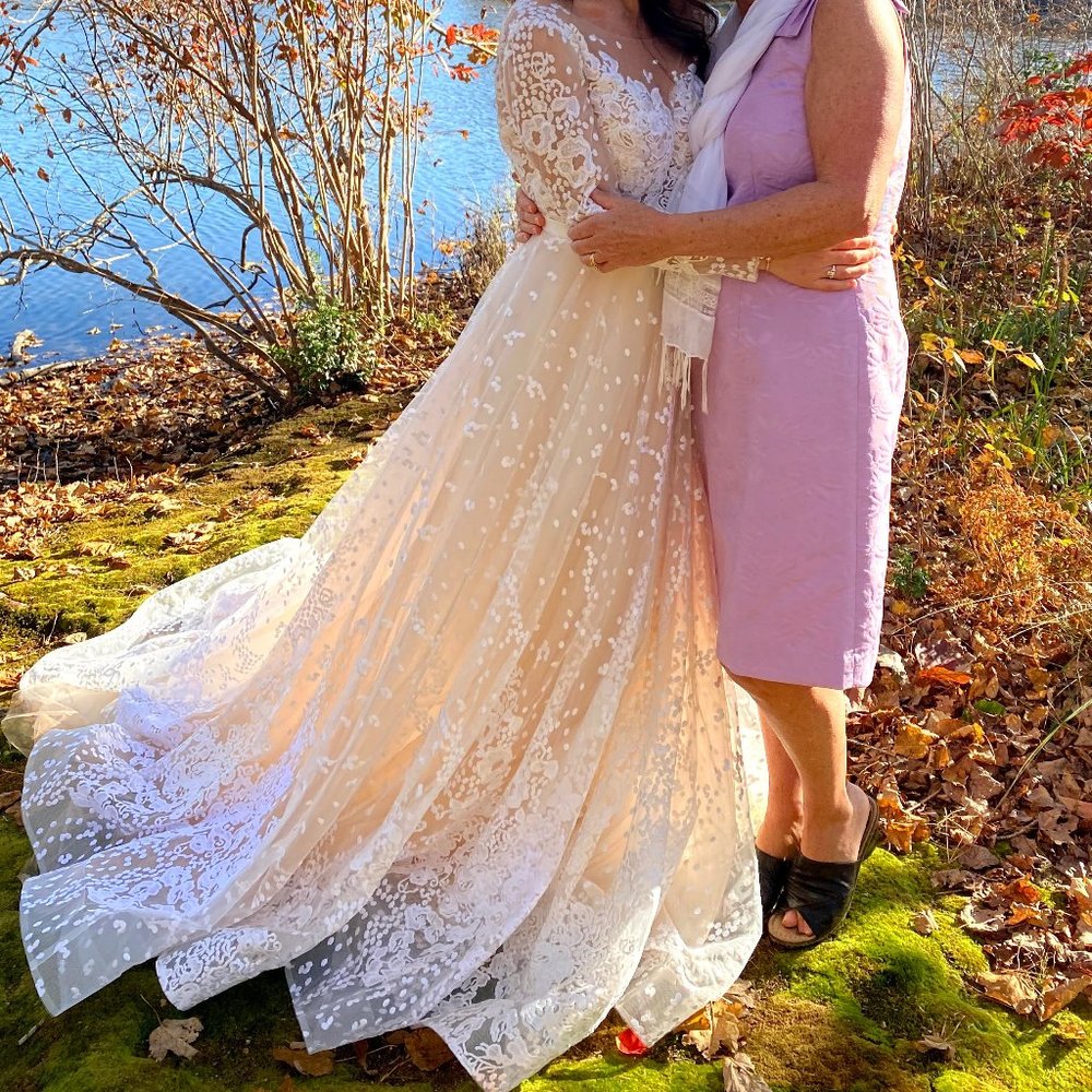 Wedding Dress - Long Sleeve - Sheer top and layered bottom - Lace